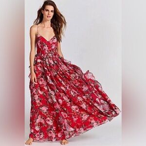 Free People x Fame and Partners Queen Anne Floral Maxi Dress in Red